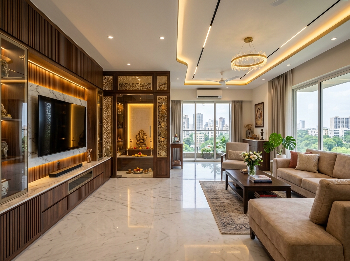 Indian Luxury Living Room & False Ceiling